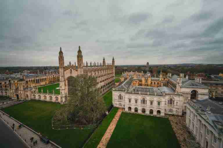 Aerial view of Cambridge showing the senate house and King's College chapel