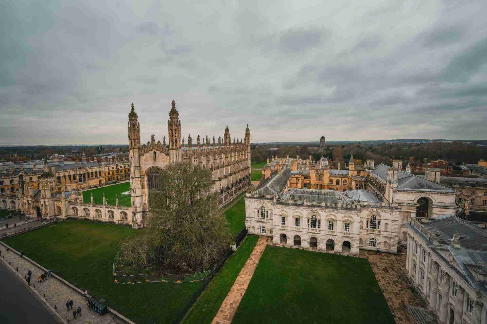 Aerial view of Cambridge showing the senate house and King's College chapel